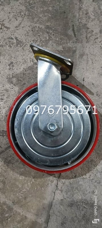 Bánh xe xoay càng 6mm pu gang 200x50 có nắp chắn bui