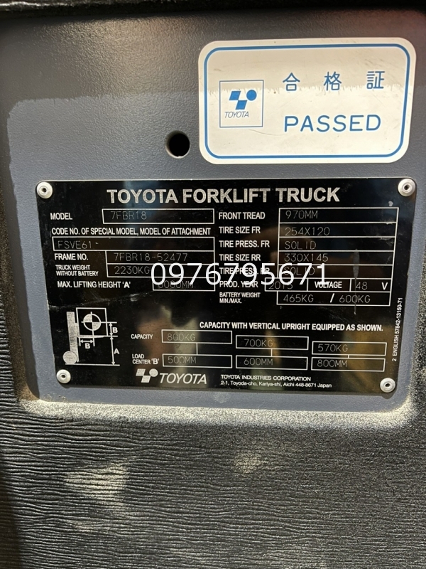 Xe nâng điện TOYOTA FORLIFT TRUCK 7FBR18 Bánh xe nâng điện pu 330x145x194