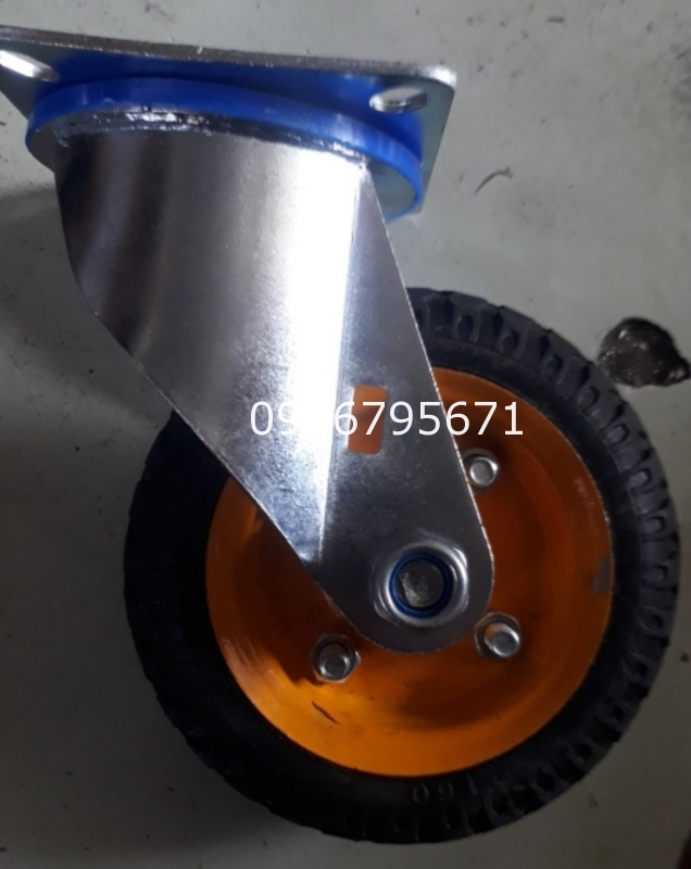 Bánh xe Đẩy càng bầu Cao su Vàng xoay 160mm